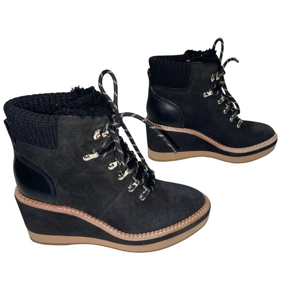 Kate Spade WILLOW Black Nubuck Leather Wedge Ankle Boots    Size: 6B - Picture 3 of 8